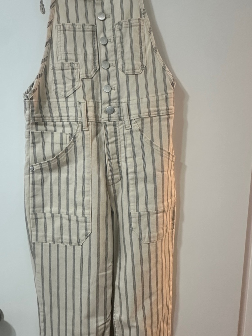 Pilot to Striped Canvas Overalls in Cream & Gray